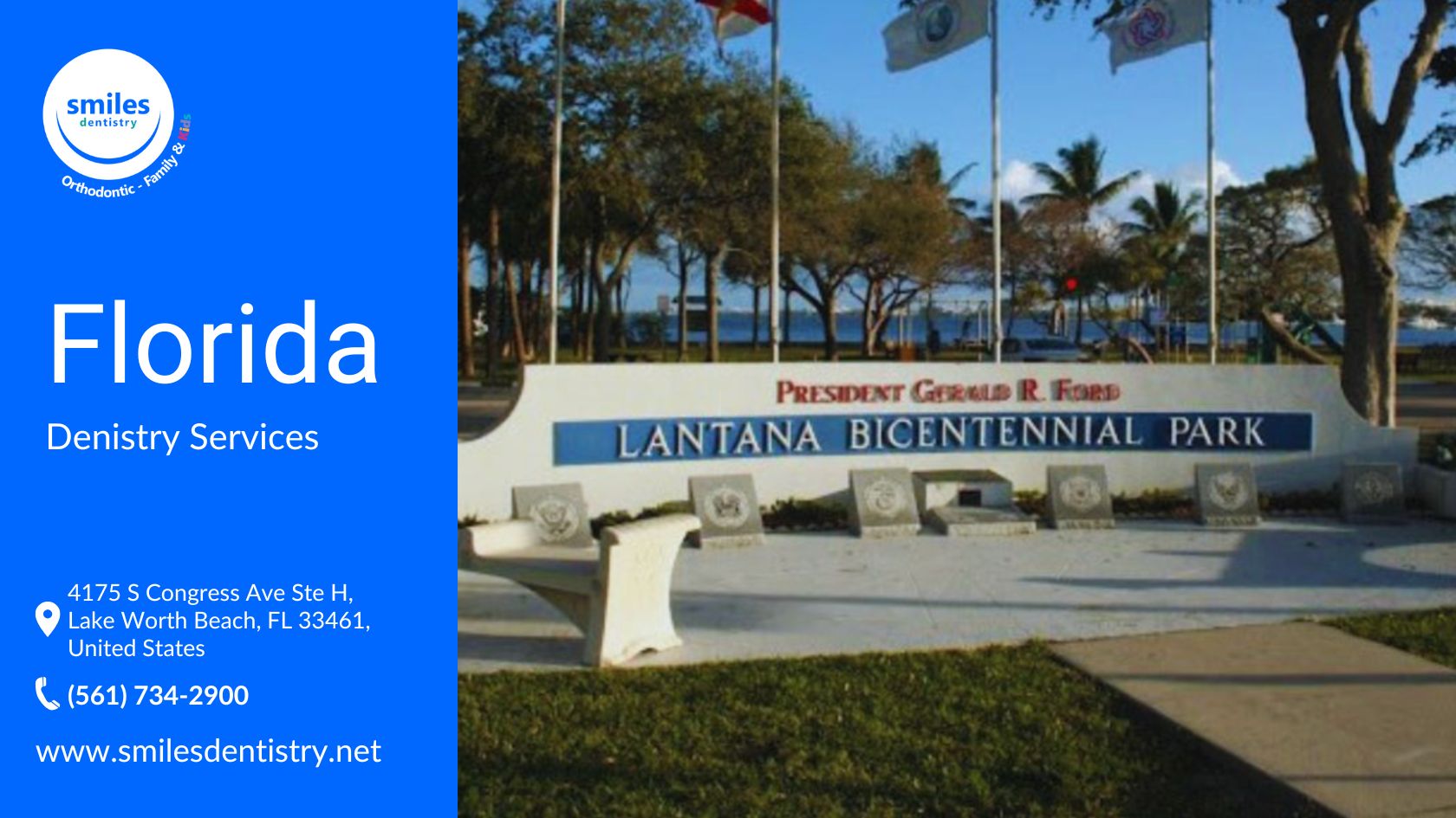 The image shows the entrance sign for Lantana Bicentennial Park in Lantana, FL.